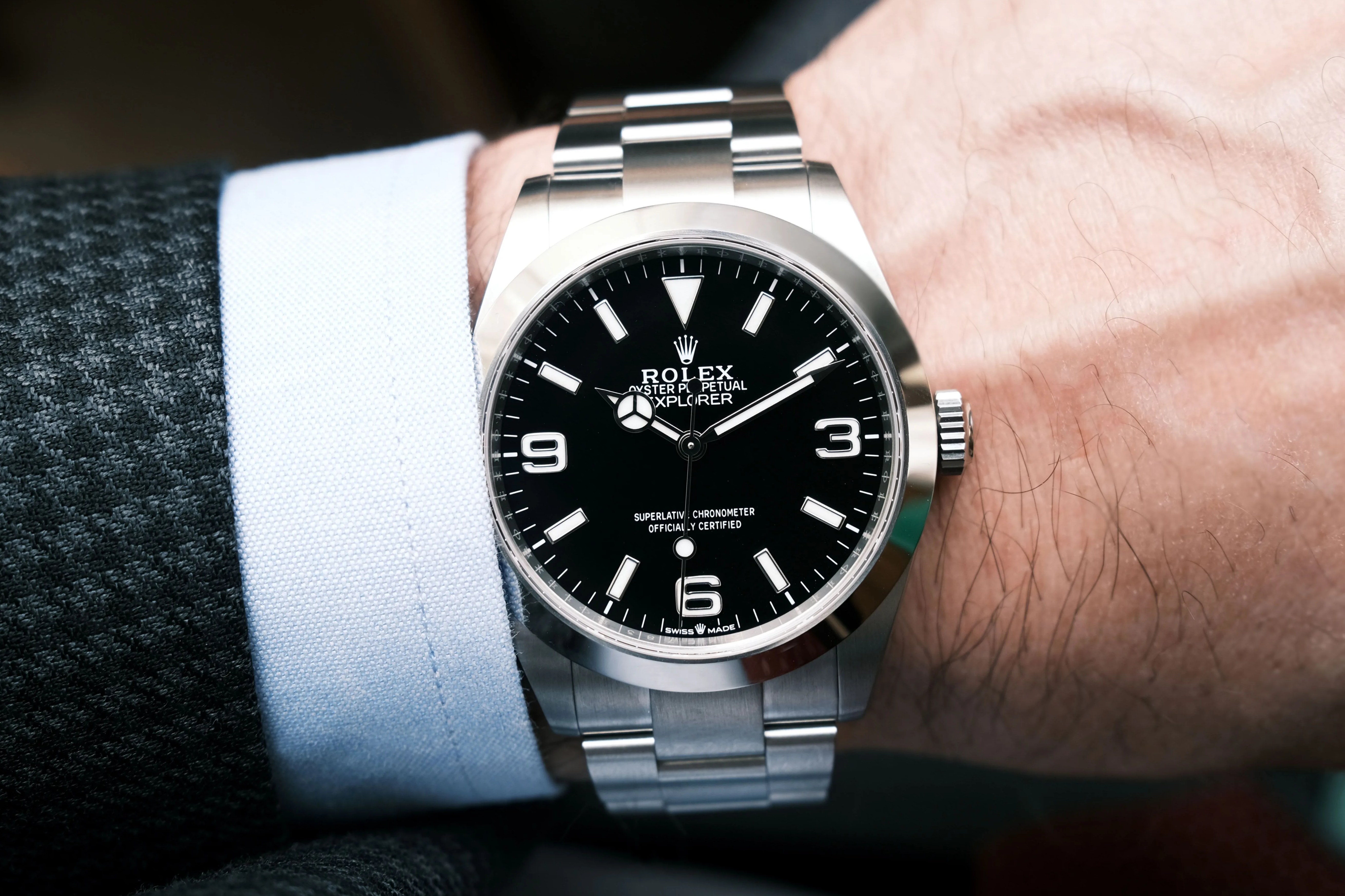 rolex explorer watch on wrist